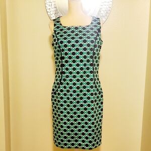 Women's DONCASTER Sz 10 Sleeveless Green Black Polka Dot Dress EUC